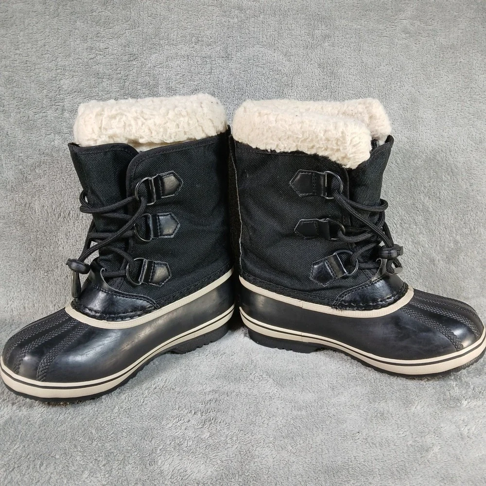 Sorel Snow Boots Kids 1 Yoot Pac Black Rubber Waterproof
